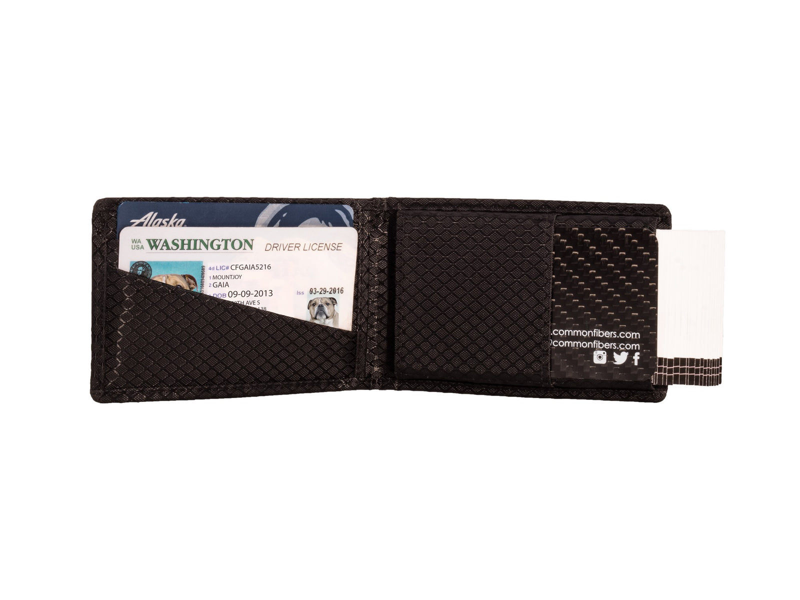 Black ripstop interior with I.D card slot and business card holder