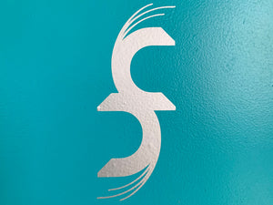 Grey Common Fibers logo decal with teal background