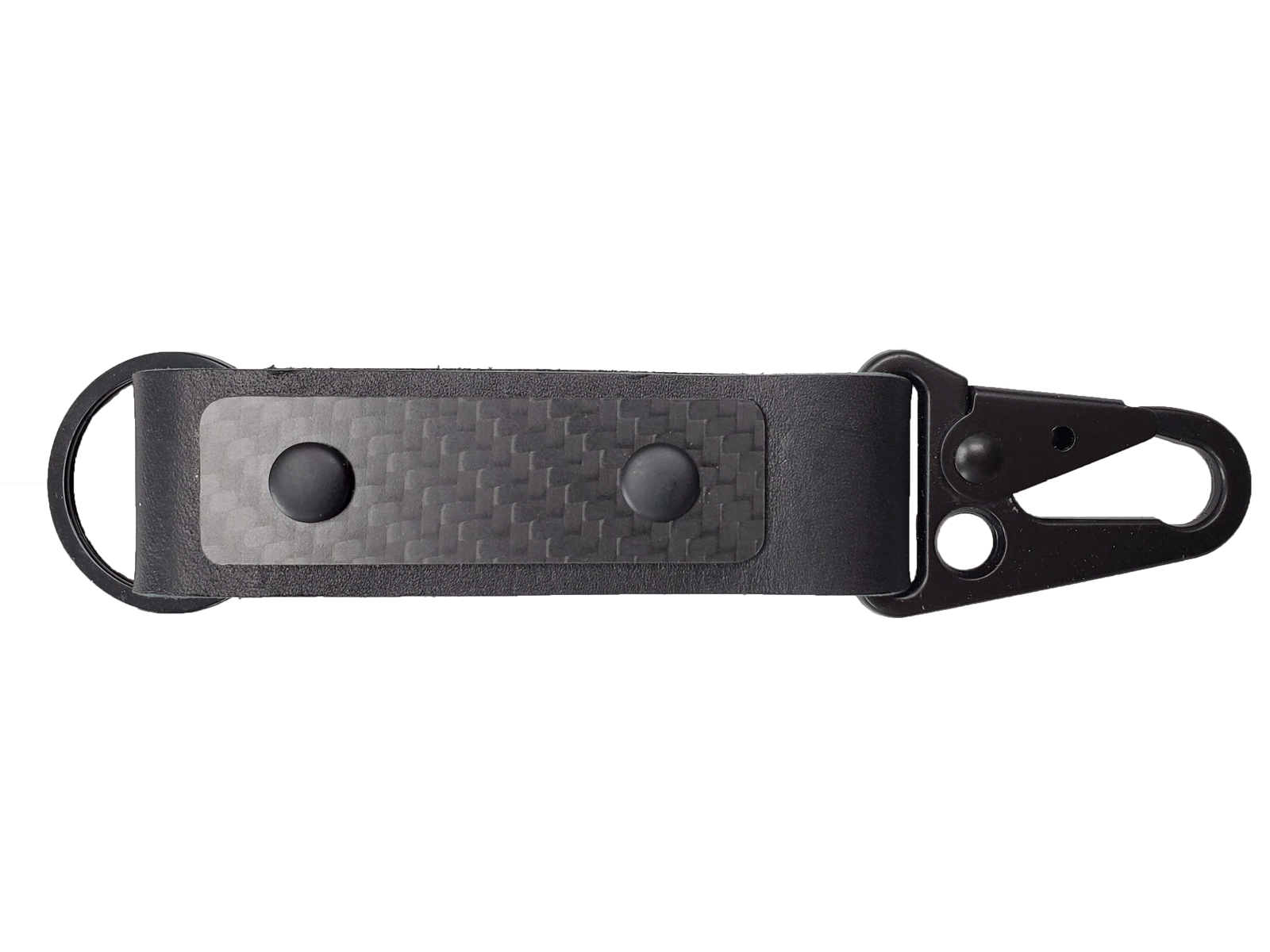 Carbon fiber leather keychain with sturdy aluminum clip, carbon fiber side showing