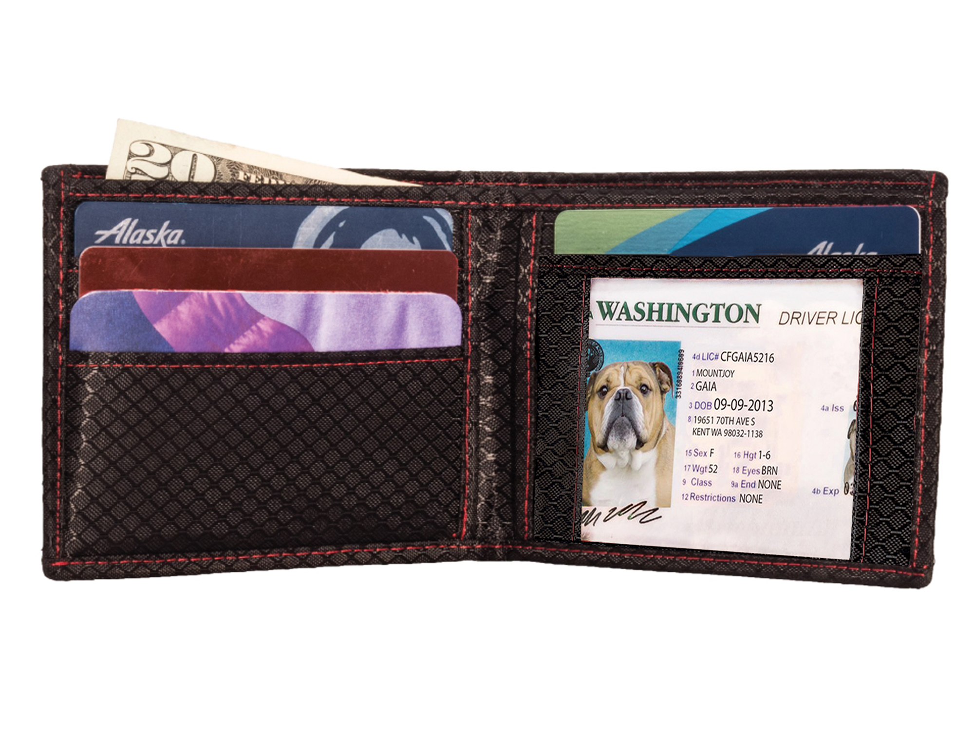 MAX 3.0 carbon fiber bifold wallet with red interior