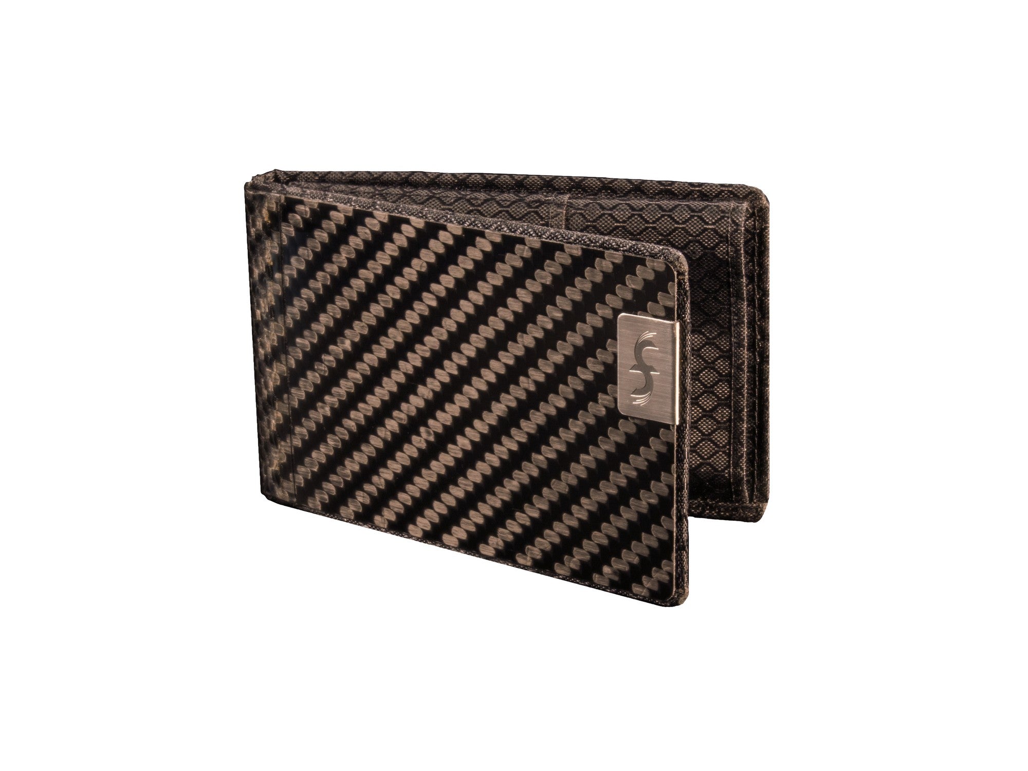 Carbon fiber wallet with business card holder and black ripstop nylon interior