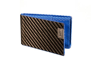 Carbon fiber wallet with business card holder and blue ripstop nylon interior