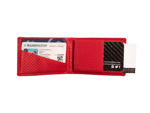 Red ripstop interior with numerous card slots including I.D slot and business card holder
