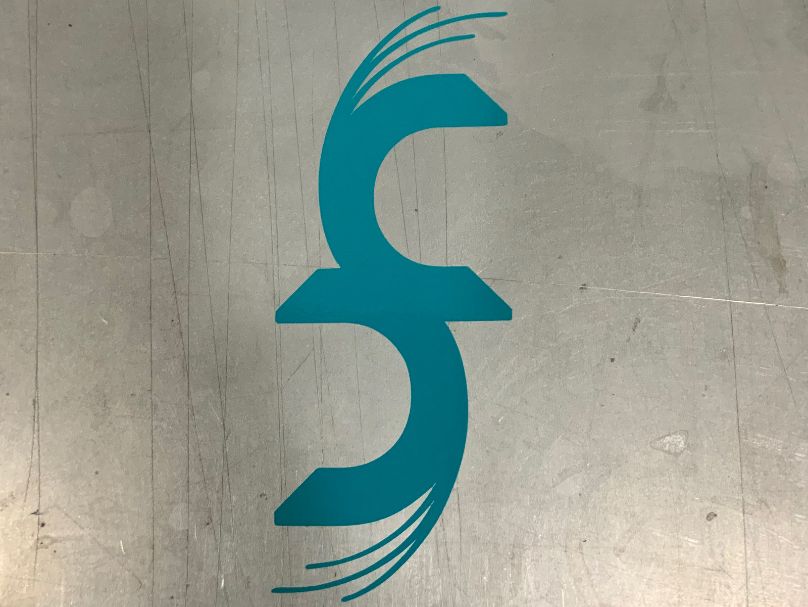 Teal Common Fibers logo decal with grey background