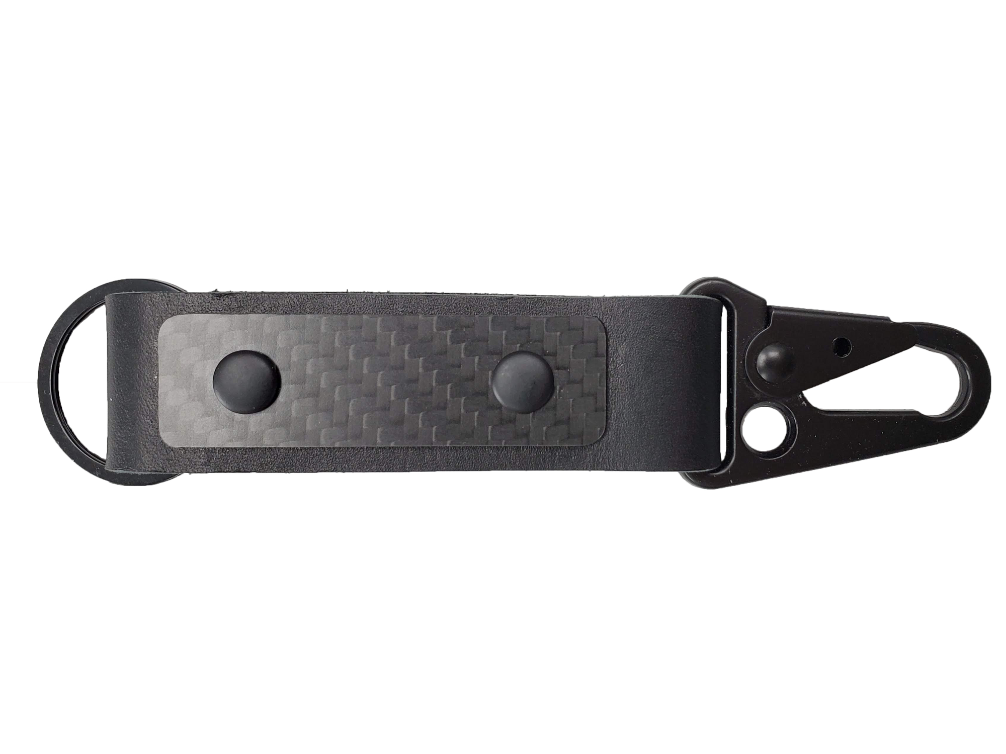 Carbon fiber leather keychain with sturdy aluminum clip, carbon fiber side showing