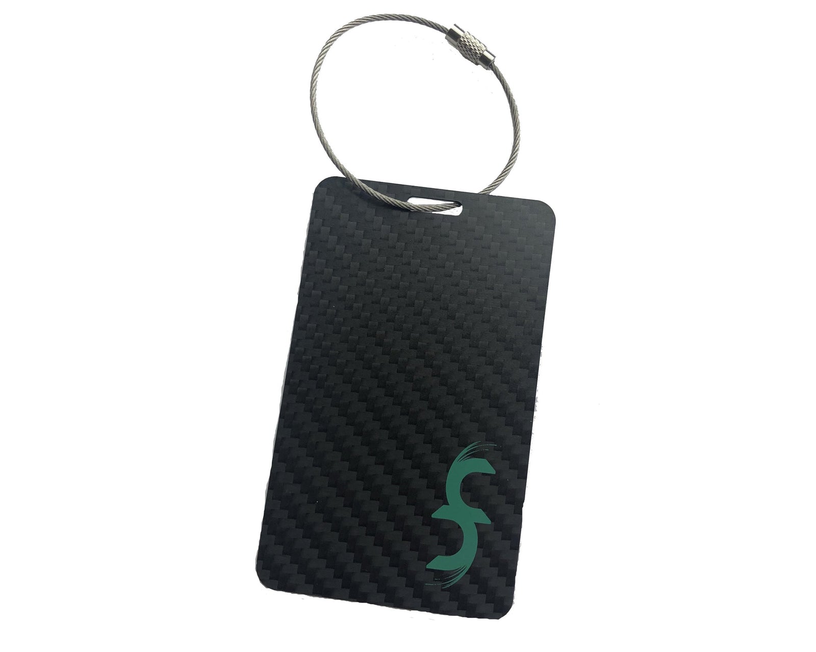 Carbon fiber luggage tag with a place to add personal information